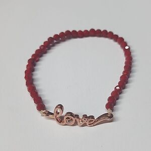 Rose Gold Love Stretch Bracelet Red Beads Clear Rhinestone